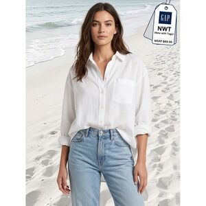 Gap Linen Button Down Shirt XXL Linen Blend Coastal Quiet Luxury Womens White